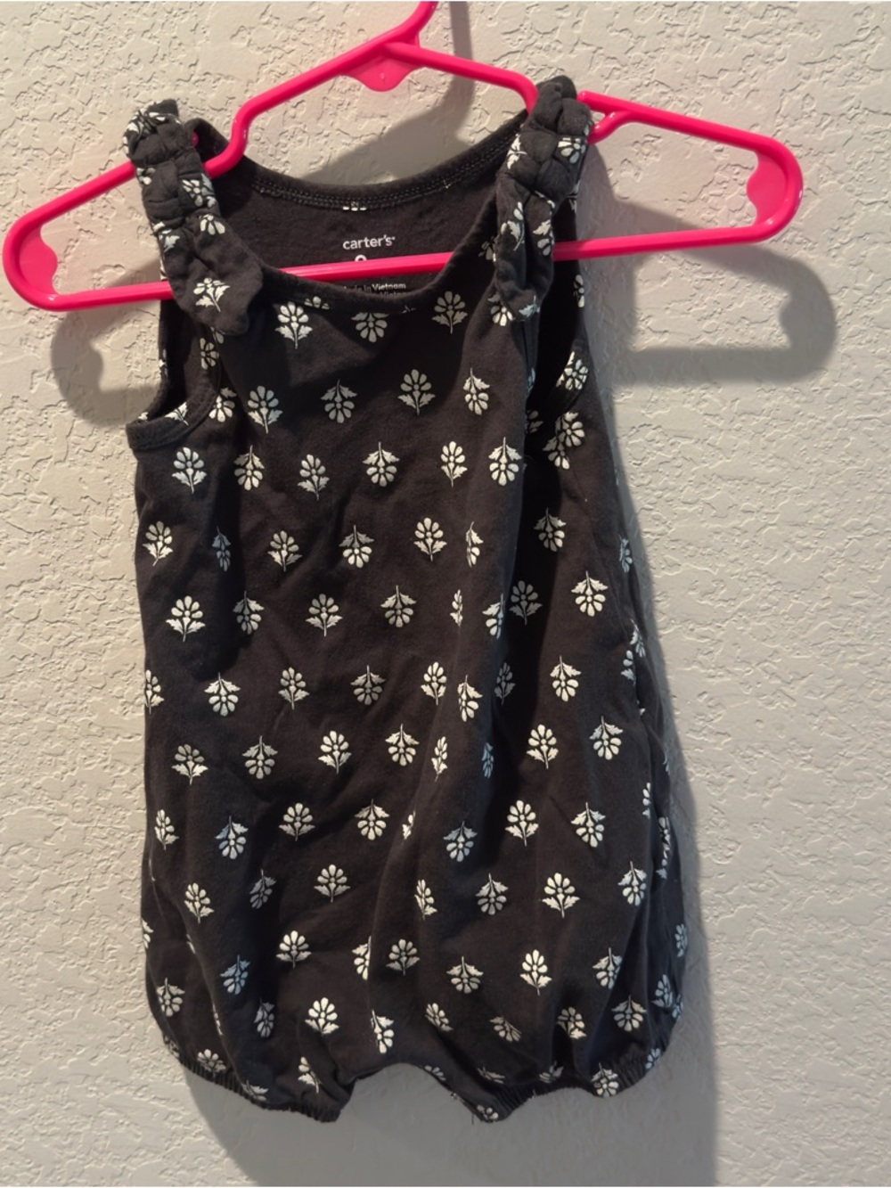 Carter's Black Sleeveless Tank Romper with White Floral Print